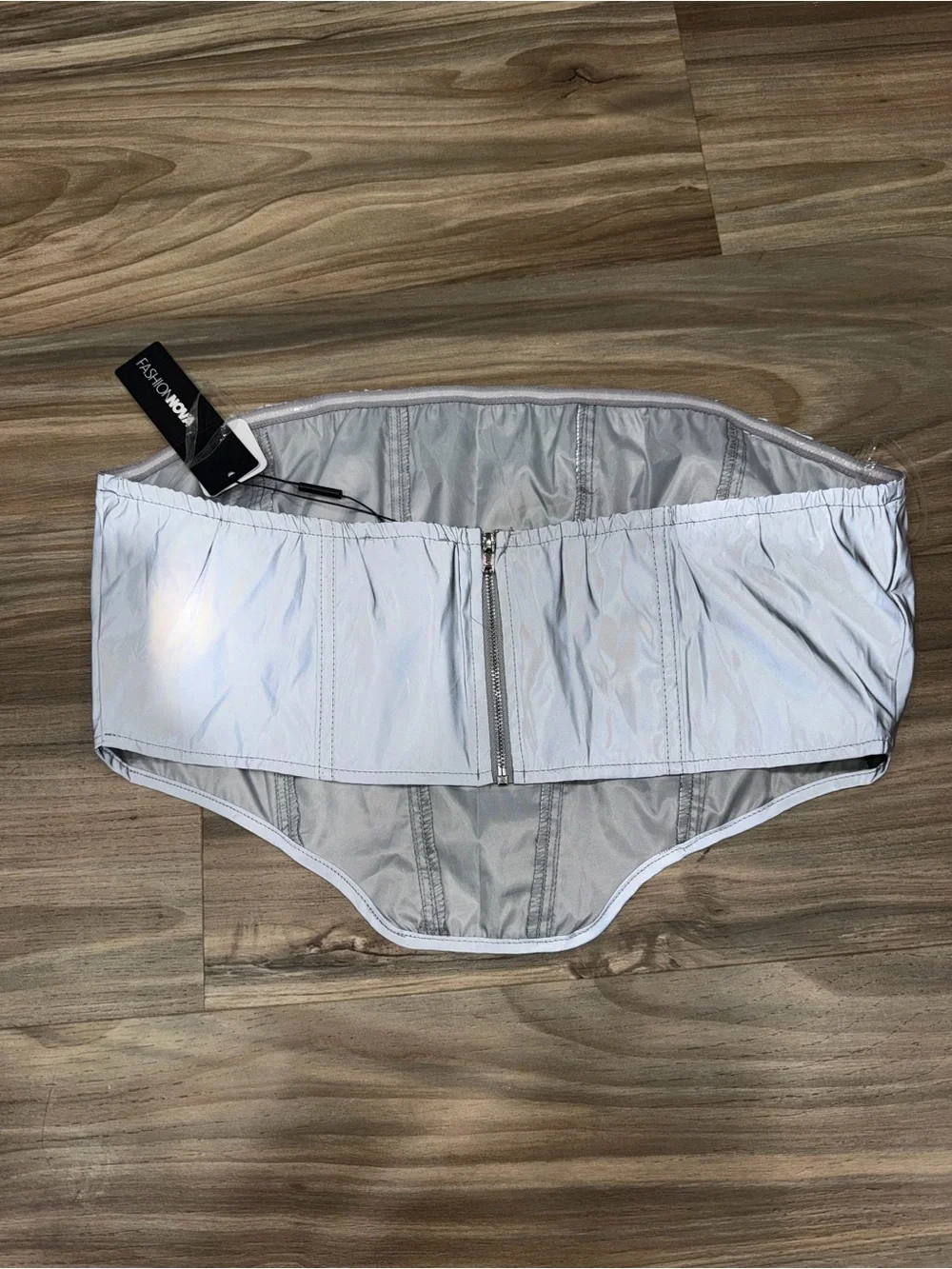 Fashion Nova Silver Iridescent Strapless Corset Top - Picture 2 of 3